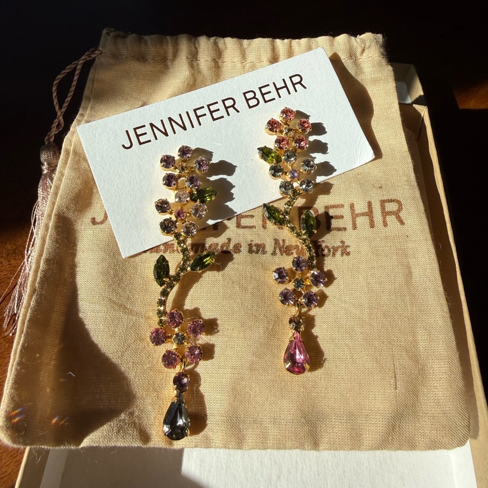 Jennifer Behr Crystal Floral Earrings - Pink and Green